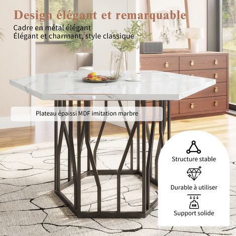 Set table et chaises (5 pièces), table à manger hexagonale moderne en marbre + 4 chaises de salle à manger en velours noir, pour créer une salle à manger chaleureuse et moderne (1/5)