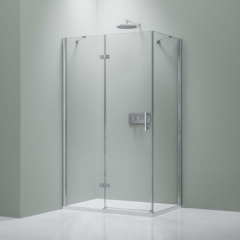 Mampara de ducha de esquina DX403 - de cristal NANO de 8 mm - medida a elegir:Enlaces de instalación, Puerta 80cm, Vidrio sólido 100cm (1/5)