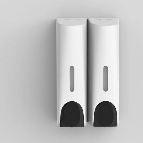 (Double blanc) Pommeau de douche mural 350 ml, distributeur de savon, distributeur de gel douche, accessoires de bain, pompe à savon chauffante (1/5)