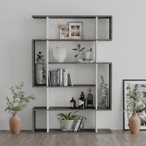 Mito Modern Bookcase Display Unit Retro Grey Ancient White Tall 161cm (1/5)
