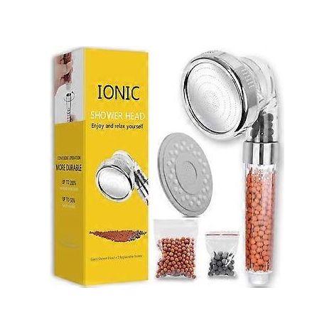 Pommeau de douche en matériaux écologiques, filtré avec des billes minérales pour adoucir l'eau, douche ionique haute pression, plusieurs modes de jet, amovible (1/5)
