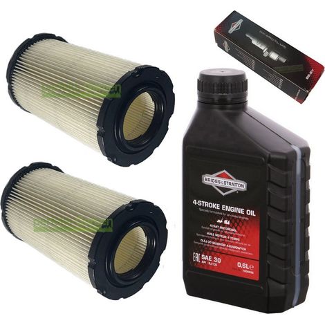 Bougie + 2 x filtre + huile pour tondeuses Briggs & Stratton 1 cylindre 13–24 CV (1/4)
