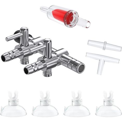 2-Voies Manifold à Levier De Contrôle De Débit d'air pour Pompes à Air pour Aquarium Distributeur Multiport avec 1 Clapet Anti-Retour Connecteurs en t Et Droits Et 4 Pinces à Ventouses (1/5)