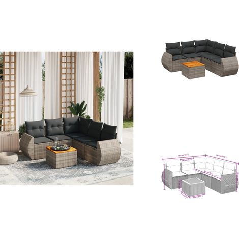 Salon de jardin 6 pcs avec coussins gris résine tressée - Ensemble Salon De Jardin - Meuble Extérieur - Résine Tressée - Rotin Synthétique - Acacia (1/3)