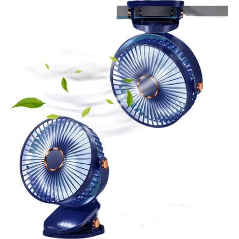 Ventilateur de bureau à clipser avec lumières USB rechargeable 5 niveaux de débit d'air portable 15,2 cm pour camping, maison, voyage, intérieur et extérieur (Bleu) (1/5)