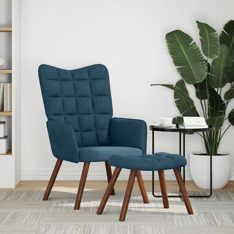Chaise de relaxation avec tabouret Bleu Velours (1/5)