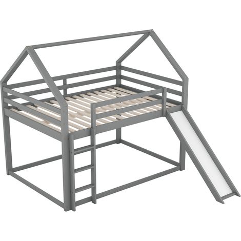 Kinder-Etagenbett mit Rutsche und Leiter 140 x 200 cm grau MODENUIT (1/5)