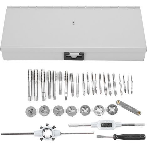 Ensemble de 32 pièces de tarauds et filières en acier allié, haute dureté, portable, kit d'outils manuels (1/5)