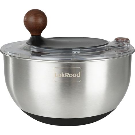 Essoreuse à salade en acier inoxydable, grand nettoyeur de laitue et de légumes avec fond antidérapant, bouton d'arrêt rapide, passe au lave-vaisselle, sans BPA, noir (1/5)