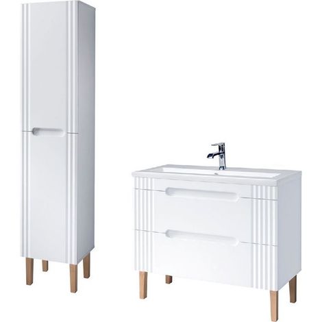 Meuble vasque à encastrer 100 cm + colonne à poser Oceanie White - Livraison gratuite