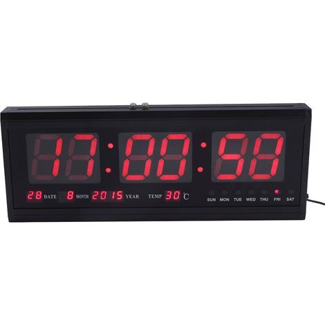 Grande orologio digitale da parete a LED con timer, sveglia, indicatore batterie, calendario e termometro (rosso) (1/5)