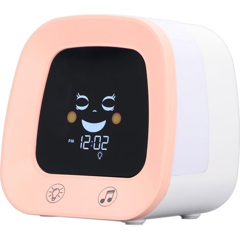 Réveil enfant rose avec musique douce et veilleuse, idéal pour l'apprentissage du sommeil. (1/5)