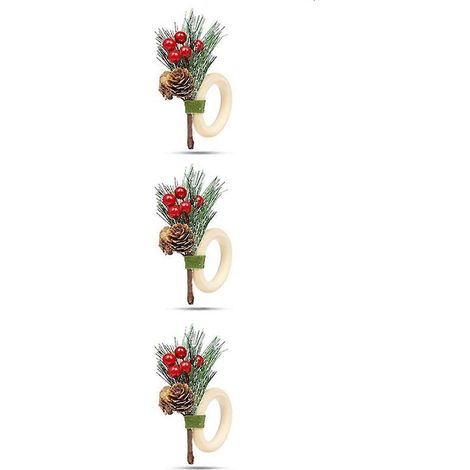 Lot de 6 ronds de serviette de Noël en bois, faits main, motif houx et baies. (1/5)