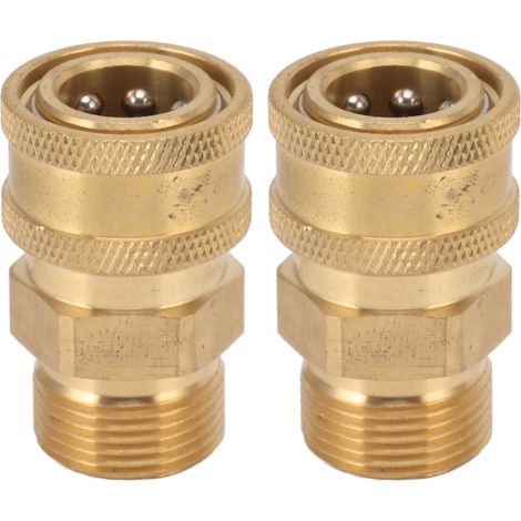 Lot 2 adaptateurs M22 en cuivre pur – 3/8" NPT femelle vers M22 mâle (trou intérieur 14mm/0.55in) – nettoyeur haute pression