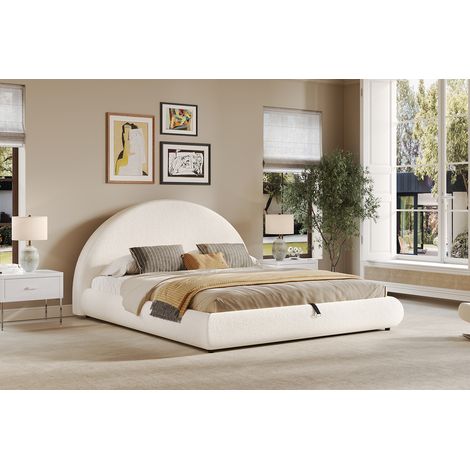 Letto contenitore 180x200 cm in tessuto bouclé bianco, senza materasso FloraGrace (1/5)