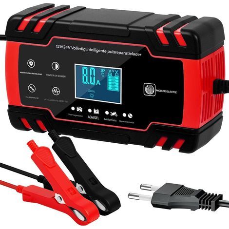 Chargeur De Batterie - 8 A - 12 V / 24 V - Pour Batteries Au Plomb - Affichage LCD - 7 Fonctions De Sécurité - Pour Voitures Camions Moto Tondeuses (1/5)