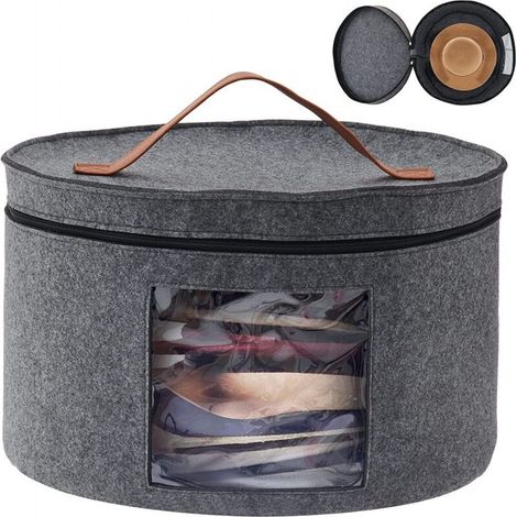 Scatola porta cappelli rotonda in feltro con coperchio antipolvere, borsa porta cappelli da donna, pieghevole 43 x 26 cm, set da 2 - Grigio (1/4)