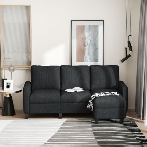Divano angolare, set di divani con chaise longue reversibile, 197 x 139 x 91 cm, grigio scuro (1/5)
