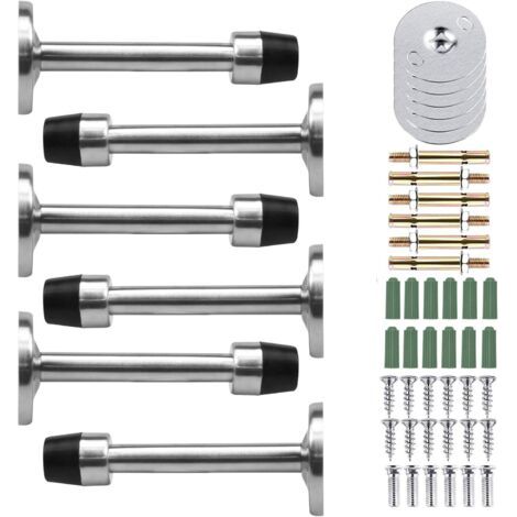 6 Pcs Butées de Porte, Butoir Porte en INOX, Stop Porte Avec Vis et Colles de Pare Chocs, Butoirs de Porte Protection de Portes et Murs (Longue:95mm) (1/5)