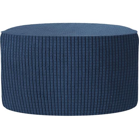 Housse De Pouf Ronde, Housse De Pouf Jacquard avec Fond Élastique Adapté À Un Diamètre De 50cm-58cm/19.7"-22.8", Housse De Tabouret Extensible pour Protéger, Bleu Marine (1/5)
