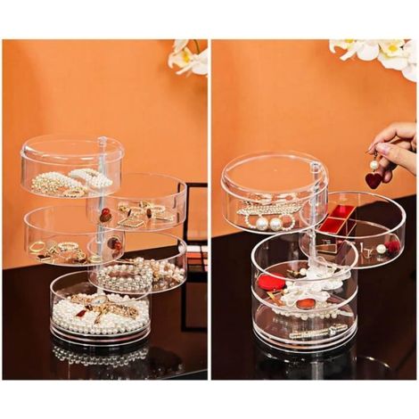 Boîte de rangement rotative transparente - Marque - Modèle - 3 niveaux - Bijoux (1/4)