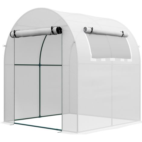Walk in Polytunnel Greenhouse, Green House for Garden with Roll-up Window and Door, 1.8 x 1.8 x 2 m, White