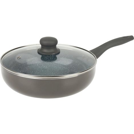 Sauteuse Aluminium Gris Ø 24 cm H 6,5 cm - Revêtement Antiadhésif en Céramique effet pierre - Couvercle Verre - Manche thermorésistant - Tous feux dont induction (1/5)