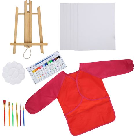 Kit de peinture acrylique DIY pour enfants, pinceaux éducatifs, tablier, rouge (1/5)