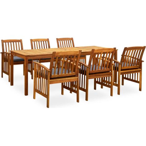 Set comedor de jardín 7 pzas y cojines madera maciza de acacia vidaXL (1/5)