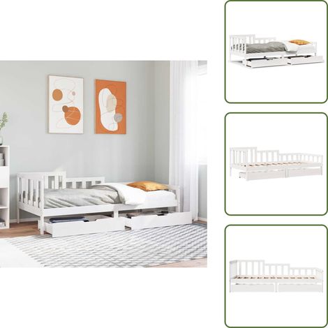 Lit de jour et tiroirs sans matelas blanc 90x200 cm bois massif - Lit De Jour - Lits De Jour - Canapé-lit - Lit D'invité (1/5)