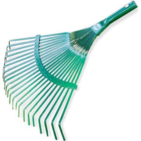 Râteau de Jardin - 22 Dents Plates - Acier métal résistant - Lattes Fixes pour Feuilles et Gazon - 400 mm - Vert - Manche Non Inclus (1/5)