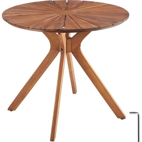 Table de jardin Pollensa, ronde, résistante aux intempéries, en bois d'acacia massif - marron