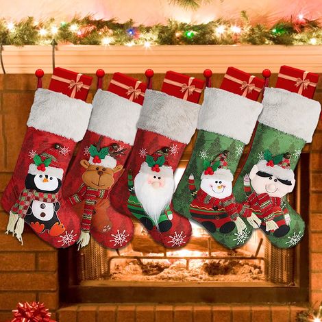 Lot de 5 bas de Noël, 45 cm, pour escaliers, cheminée, décoration de Noël à suspendre pour la maison (1/3)