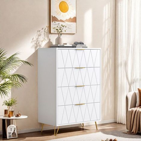 Buffet moderne - 4 tiroirs - Pieds en métal - Blanc - 60x34x90 cm (1/5)
