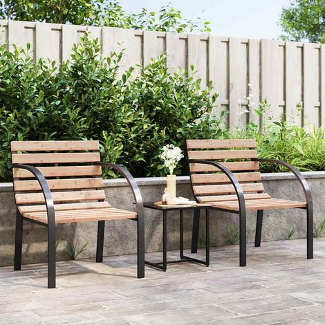 Lot de 2 Chaises de Jardin en Bois et Acier avec Accoudoirs pour Extérieur Marron - PANGIVO (1/5)