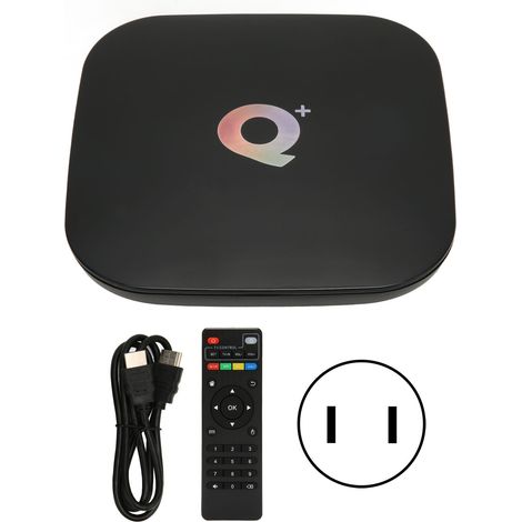 Boîtier TV intelligent Q Plus 4 Go RAM 64 Go ROM, compatible Android 9.0, processeur 4 cœurs, prise US 100-240V, support 3D 6K, WiFi 2.4GHz, USB 3.0. (1/5)
