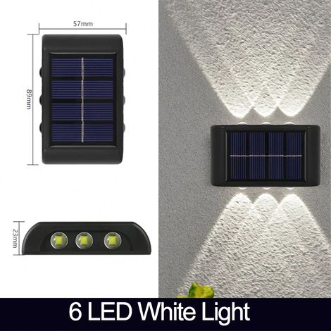 Lampes solaires murales LED (6 LED blanches) étanches, éclairage extérieur vers le haut et vers le bas, lampe solaire pour jardin, clôture ou cour, lumière du soleil (1/5)
