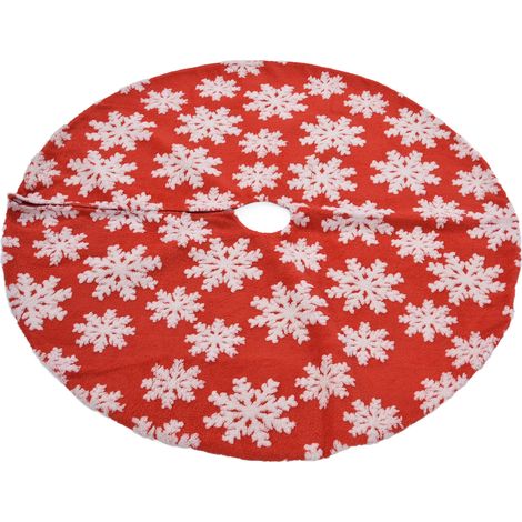 Jupon d'arbre de Noël en peluche jacquard flocon de neige rouge 122cm, décoration de base de sapin de Noël motif flocon. (1/5)