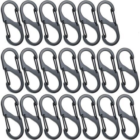 20pcs Mini Mousquetons en Forme de S Mousqueton en Alliage d'Aluminium 8 Formes Durable Léger Étanche Double Boucle pour la Maison en Plein Air Randonnée Pêche Camping Voyage Etc - Noir(40mm) (1/4)