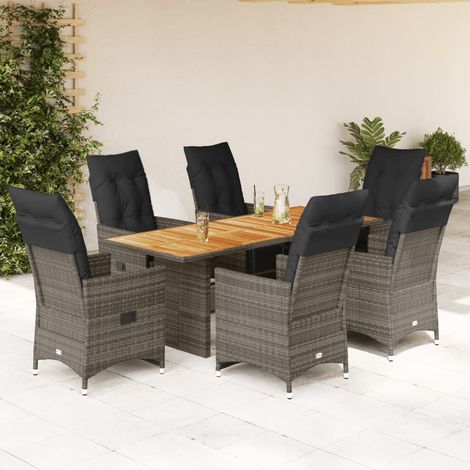 7-tlg. Garten-Bistro-Set mit Kissen Grau Poly Rattan (1/5)