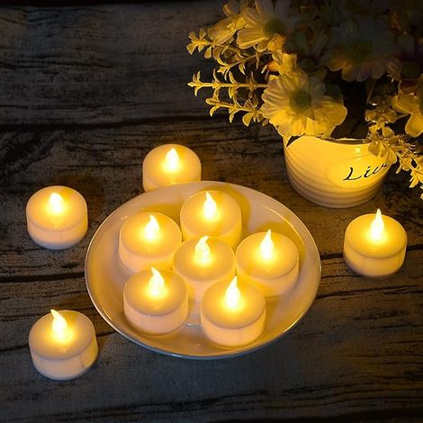 Cire à thé LED, 24 paquets de cire à thé sans flamme alimentée par batterie, bougies électriques simulées pour les célébrations saisonnières et festives (1/5)