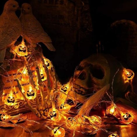 Halloween Décoration Guirlande Lumineuse - 3M 20 LED Guirlande Lumineuse Citrouille à Piles pour Deco Halloween - deux pièces (1/4)