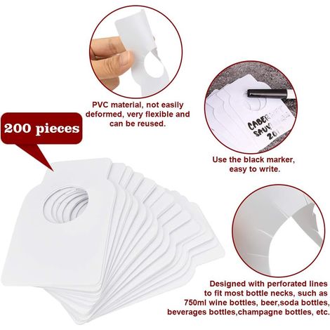 Etiquettes Bouteille Vin - PVC Réutilisables - Diamètre Trou 28 mm - Pour Millésime Type Vin - 200 Pièces (1/5)