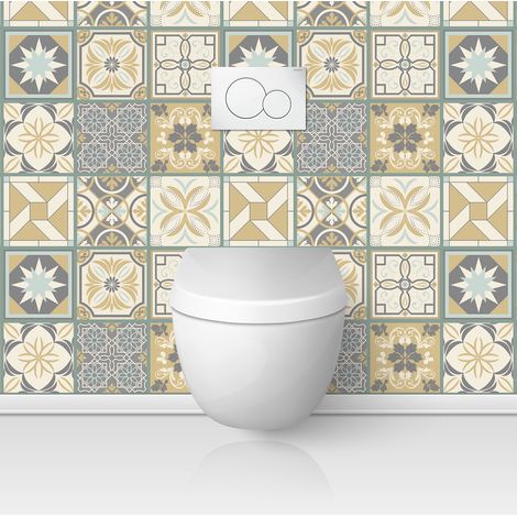 Crédence adhésive WC - Effet carreaux de ciment - 60x60 cm - Adhésif + Protection MATE (1/3)