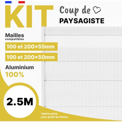 Kit lames d'occultation en aluminium pour clôture de 2,5m - Mailles de 50 à 55mm - Hauteur 0,83m - RAL9010 - ALUHOME