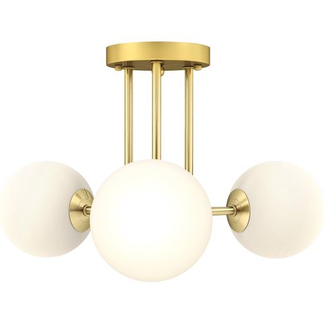 Plafonnier LED 25W, luminaire plafonnier 3 lumières avec douilles G9, abat-jour globe, 42 x 42 x 26,5 cm, doré