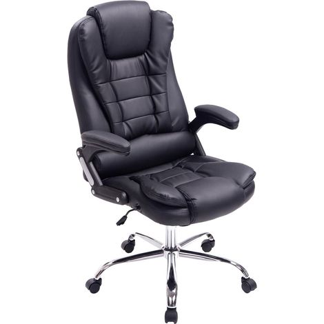 Fauteuil de bureau sur roulettes confortablement rembourrés avec accoudoirs en PVC noir et métal chromé 100002655 (1/5)
