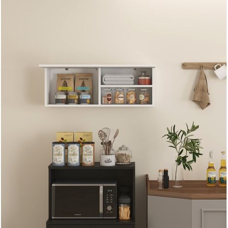 Meuble de salle de bain mural avec porte relevable, étagère, 80 x 25 x 30 cm, blanc DESVIAE (1/5)