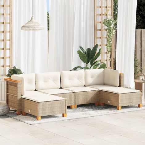 Ensemble Salon Jardin 6 Places Résine Tressée Beige avec Coussins Amovibles (1/4)