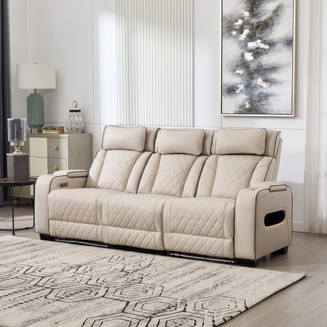 CAPRI ELECTRIC AIR LEATHER RECLINER CHAIR 3 Seater (BEIGE) (1/5)